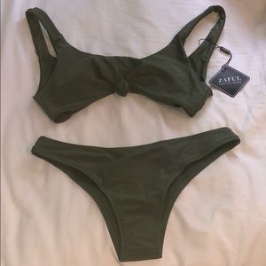 Army Green Knotted Scoop Bathing Suit